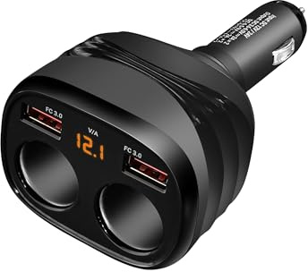 REDTIGER 4 in 1 Car Charger Adapter, 2 Sockets Cigarette Lighter Splitter 12/24V 18W for Dash cam, Dual USB Ports for Phones or Other USB Devices