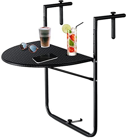 Klapptisch,balkontisch Klappbar Hängetisch,Balkonhängetisch,Balkontisch Zum Einhängen,Outdoor-Tisch Balkontisch,Balkon Klapptisch, Balkongeländer Wetterfest,Tischplatte 60x38 Cm, In Rattan-Optik ( Col