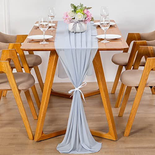 YUNSHANGHE Modern Chiffon Tischläufer, 70x600 cm Abwaschbar Tischdecke, Hochzeit Dekoratives Tischband aus Stoff, Table Runner, Tischdekoration für Hochzeit Geburtstage Kommunion (Haze Blau)
