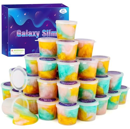 28 Pack Galaxy Slime Kit, Soft Fluffy Non-Sticky Stretchy Putty Slime Toy, Stress Relief Sensory Toys for Kids, Perfect for Birthday Gifts, Easter Party Favours, Goodie Bag Fillers & Holiday Stuffers