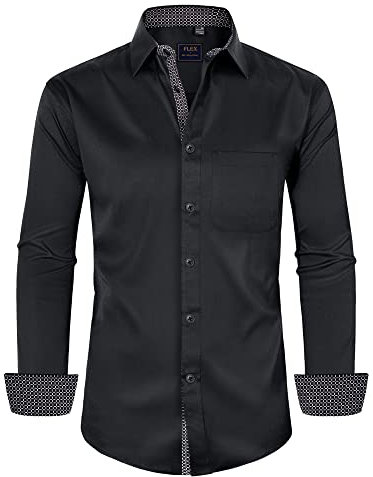 siliteelon Mens Black Shirt Long Sleeve for Men Adult Fashion Regular Fit Casual Formal Shirts with Pocket Work Funeral Concerts Dress Shirt 3XL