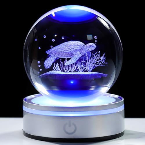 Movdyka Meeresschildkröte - 3D-Dekoration, Statue, Kristallkugel, Nachtlicht Mit Lasergravur - Geschenke für Damen Und Herren - Ornament, Figur, Glas, Schneekugel | Schildkröte Kristallkugel Nachtlicht Lasergravur Meeresschildkröte Ornament Figur Glas Schneekugel Raumdekorationen Handwerk