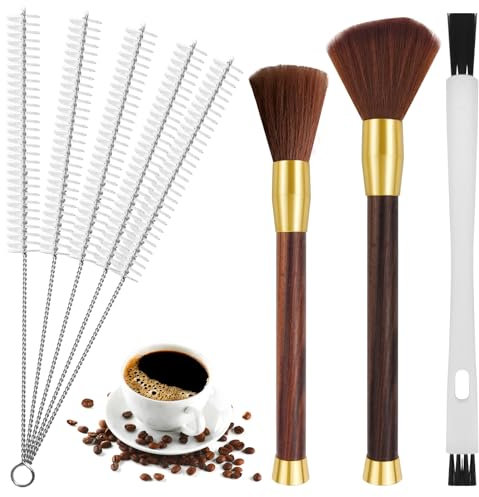 REJOECE Kaffee Pinsel Kaffee Reinigungsbürste Set, 8 Stück Kaffeevollautomat Kaffee Pinsel Espressomaschinen Reinigungspinsel Holz Griff Kaffeemühle Maschine Reinigungsbürste
