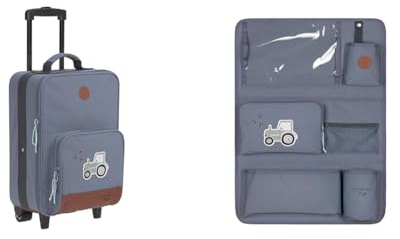 LÄSSIG Kinderkoffer Trolley Reisekoffer mit Teleskopstange und Rollen & Autoorganizer Autorücksitzorganizer Rücksitztasche für Auto zum Hängen zusammenklappbar 55 cm/Car Wrap-to-Go Adventure Tractor