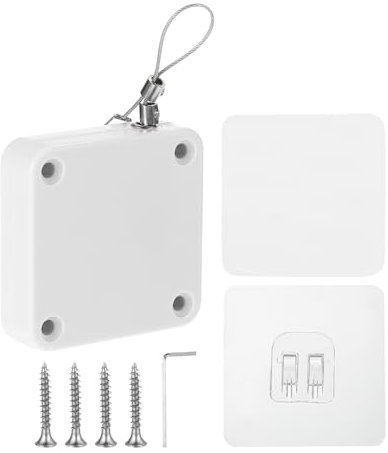 sourcing map Punch-Free 500g Automatic Sliding Screen Door Closer, Multifunctional Storm Sensor Door Closer with Steel Drawstring for Bedroom Storm Bathroom Study Room (White Pack of 1)