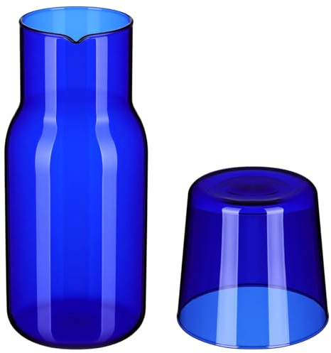 AUTSUPPL 1 Satz Glas Flasche Karaffe Mit Tasse Blaue Tassen Wasserbecher Klare Trinkgläser Teekrug Wasserkaraffe Espressotassen Klarer Kaffeebecher Mit Deckel Mundwasserspender Eistee Blue