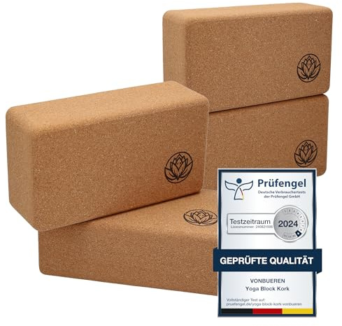 VonBueren Yoga Block Kork, Yoga Block, 22 x 12 x 7,5 cm, Yogablock | Yoga Blöcke, Yogablöcke und Yogaklötze aus Kork, Hatha Klotz und Pilates Block für Damen und Herren, stabiles Yogazubehör