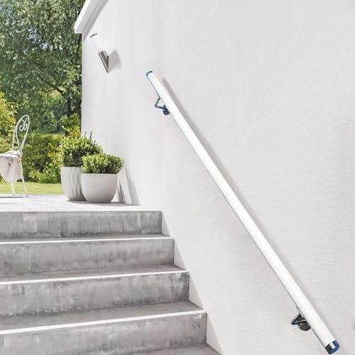 Stair Handrails,More Than 150cm is Not in One Pcs, Wooden Indoor Wall-Mounted Stair Handrails, Safety Railings for The Elderly and Children, Anti-Slip, with Metal Brackets, Round (White, 100cm)