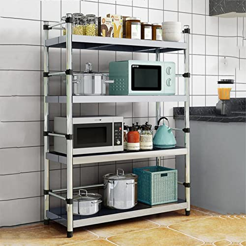 Estante para microondas de 4 niveles con ganchos, marco de metal, estante para almacenamiento de cocina, 80 cm