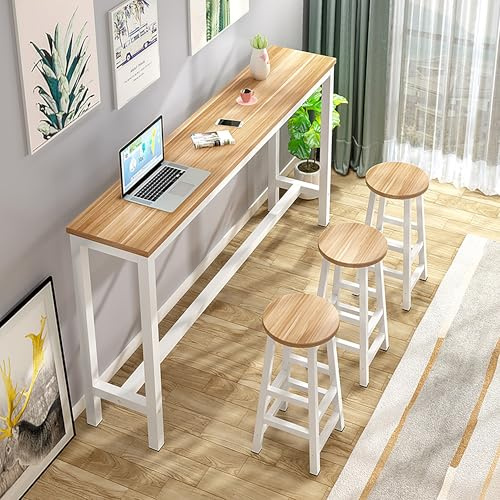 Tavolo da bar industriale, tavolo da bar in legno massello, tavolo da pranzo creativo con bordo vivo, tavolo da bar lungo, tavolo da bancone alto rustico, tavolo da bar stretto, tavolo da pub(120x30x1
