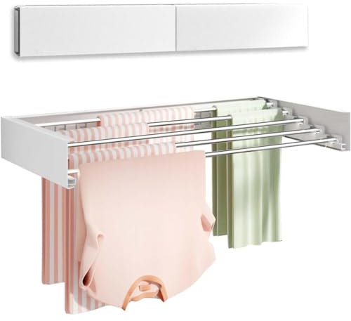 Creperture Stendibiancheria Allungabile, 80 cm Salvaspazio Pieghevole Stendibiancheria da Parete per Appendere Vestiti per la Casa, per Interni, Bagno, Balcone