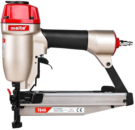 meite T64A 16 Gauge Finish Nailer, Pneumatic Finish Nail Gun for Woodworking, Fits 32–64mm 16G Finish Nails, Lightweight with Safety Trigger & Quick-Release Nose