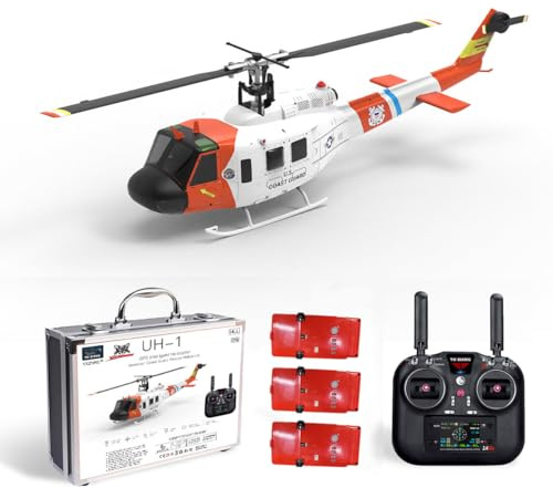 ExploTex WOLFBUSH×YU Xiang F07S UH-1 Huey 1:34 RC-Hubschrauber, 2.4G 6CH Bürstenloser Direktantrieb, 6G Flybarless Hubschraubermodell mit GPS, Einstellbarer Gashebel für Links- Und Rechtshänder (RTF)