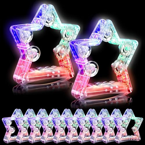 IDEWEI 12 Stück LED-Tamburine für Erwachsene, Musikalisch blinkender Stern Tamborin mit 3 Modi, sensorisches Autismus-Spielzeug, leuchtet im Dunkeln, Partyzubehör, ideales Geschenk für Kinder