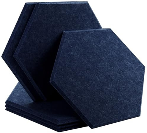 Hexagon Acoustic Panels Sound Absorbing Wall Panels 6 Pcs Bedroom Insulation Decor(44-Dark Blue,Small Hexagon,0.8cm Medium Density)