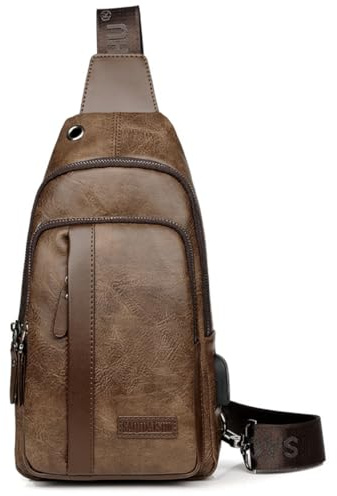 VNLCPX Bandolera Hombre Piel con Puerto de Carga, Mochila Cruzada