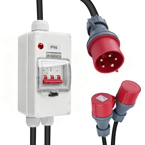 Jadeshay Adattatore CEE da 32 A a 16 A 5 Poli Spina Presa con Interruttore Magnetotermico Automatico e Coperchio Impermeabile IP66 per Conversione di Potenza in Interne Esterne,Ogni Prolunga 22,5 cm