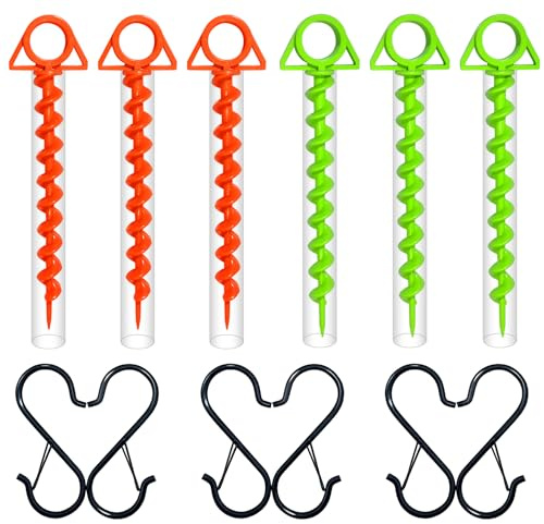 FeatherHold Tent Stakes Heavy Duty:11.5Inch Orange Screw Ground Anchors,Ground Stakes,for Beach and Camping,Sand Stakes,Tent Stakes Heavy Duty,Easy Twist,Beach Umbrella Sand Anchor(Large 6Pack)