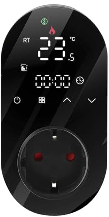 Luocute Smart WiFi Plug-in Termostat APP Fjärrkontroll Röststyrning Energisparläge Kompatibel med Elektrisk Uppvärmningsutrustning för Växthus Reptilhölje (Svart)