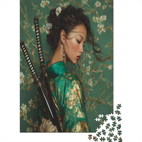Samurai Sword, Japanese Woman, Jasmine Vine Jigsaw Puzzles Challenge Toy Educational Games Home Decoration for Adults& Teenager Age 14 Years Up 70x50cm/1000pcs