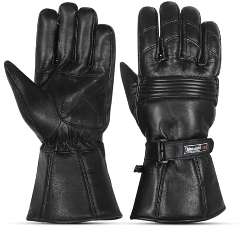 The AMA LOOK Leather Winter Motorbike Gloves, Thinsulate Windproof Waterproof Motorcycle Gloves, Thermal Riding Gloves for Men Women, Adjustable Strap, Hiking, Sports, Outdoor Activities, Black