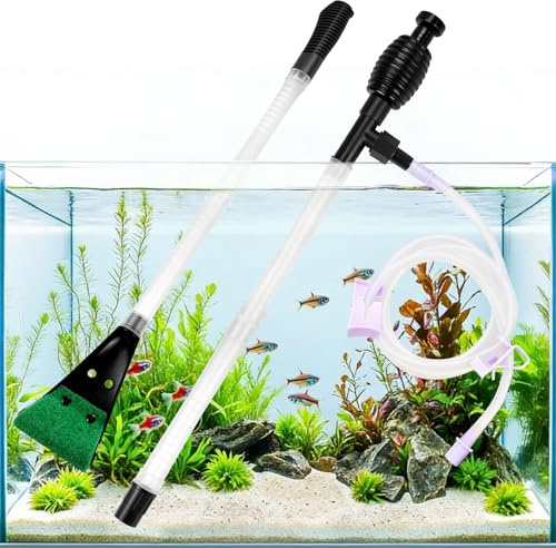 QZQ Fish Tank Syphon Cleaning Kit Super Strong Fish Tank Siphon With Double Sponge Algal Scraper Aquarium Cleaning Kit For Fish Tank Aquarium Gravel Cleaner