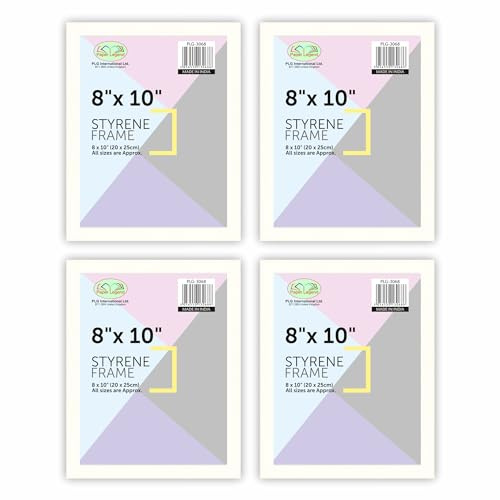 TRG (Pack Of 4) - 8 x 10 White Styrene Photo Frame (20 x 25cm) – Lightweight Plastic Picture Frame for Wall or Tabletop Display, Ideal for Photos, Certificates, Prints, Posters & Home Office Décor.