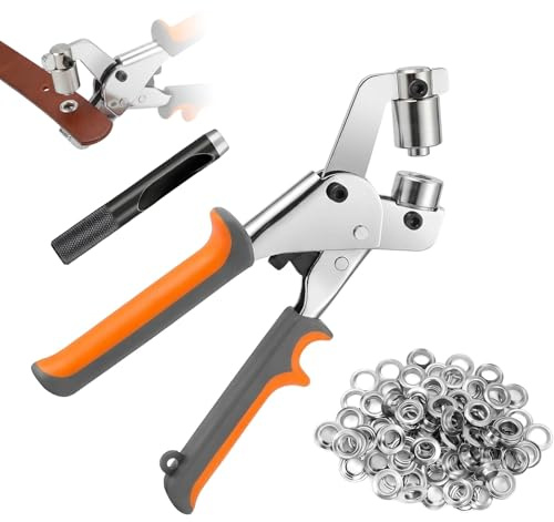 Pinza per Occhielli Professionale,Occhielli per Teloni Multifunzione con 200 Occhiello (Ø 10 mm),Set di Occhiellatrice per Teloni per Pelle,Tende, Tessuto e Tende da Sole,Manifesti