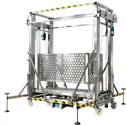 Piattaforma Elevatrice for Ponteggio Elettrico Aggiornata, Acciaio a C con Telecomando, Multigrandezza 3m-12m (32FT), Portata 300kg, Ponteggio Mobile Professionale(Silver,8M/26.24FT)