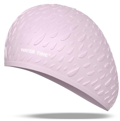 WATER TIME Swim Cap for Long Hair Anti-Friction Textured Silicone | Teardrop shape, inner nubs reduce hair pull, highly elastic, waterproof