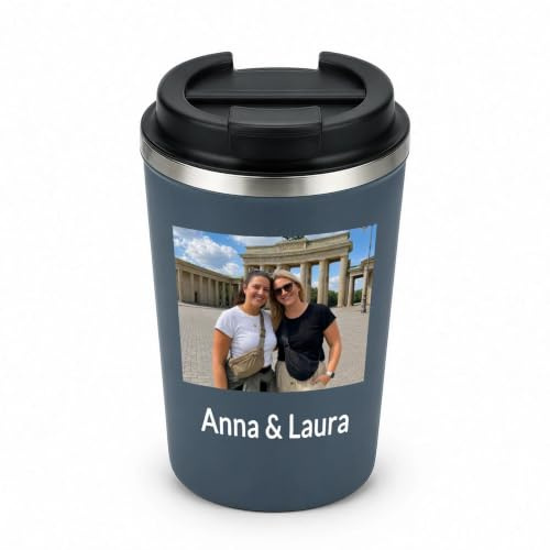 loongway Thermobecher Personalisiert mit Foto & Namen Edelstahl 380ml | Persönlicher Alltagsbegleiter | Für Kaffee, Tee und kalte Getränke | Arbeit, Freizeit und Reisen | Geschenk für Familie