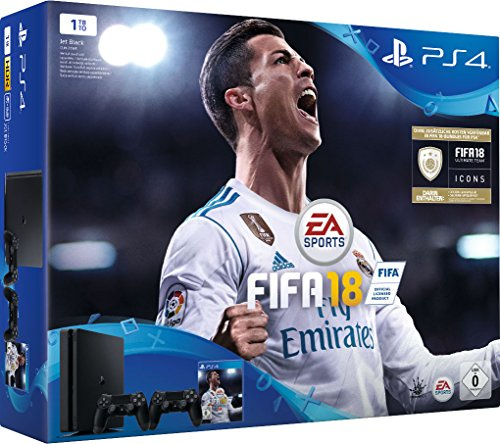 PlayStation 4 - Konsole (1TB, schwarz, slim) inkl. FIFA 18 + 2 DualShock Controller