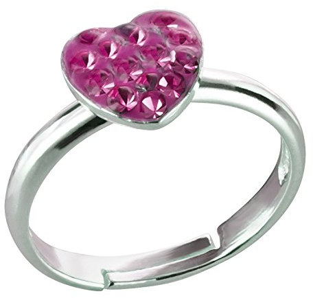 FIVE-D Damen- und Kinder Ring Kristall Herz Grösse einstellbar aus 925 Sterling Silber (Fuchsia)