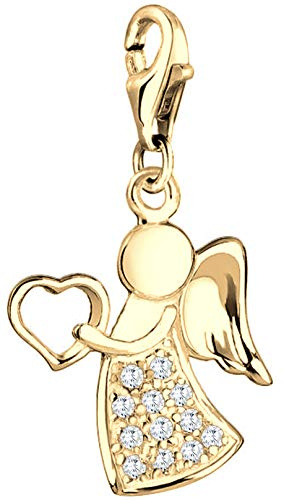 Nenalina Herz Engel Karabiner Charm Anhänger Bettelarmband 925 Silber | vergoldet Damen-Charm-Anhänger für alle gängigen Charmträger Charm-Club Clasp-Charms 925er Sterling-Silber