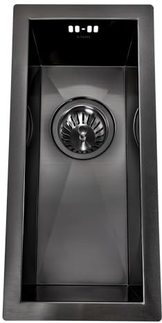 ENKI KS034 Zero 210mm Kitchen Sink, Gunmetal, Single Bowl | Easy Install, Fittings Included, 10-Year Guarantee, Overflow, Stainless Steel, Waste Kit Included