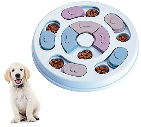 Dog Puzzle Slow Feeder Toy,Puppy Treat Dispenser Slow Feeder Bowl Whelp Toy,Dog Brain Games Dish with Non-Slip, Improve IQ Puzzle Bowl for Puppy