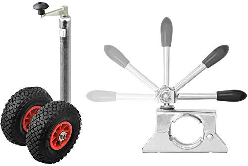 Preiswert & Gut Anhänger Zubehör Set – Stützrad Anhänger 260x85 mm Luft-Reifen Kunststoff-Felge bis 300kg Traglast – stützrad Halterung Ø 48 mm Stahl verzinkt Klemmschelle für Anhänger