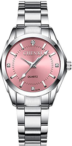 SGU Women's Watch, Elegant Steel Bracelet Analogue Silver Quartz Watch, Gifts for You and Your Family(Pink)