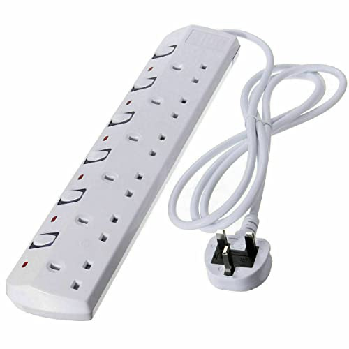 13 Amp 6 Gang Way 2 Metre Power Adapter Individually Switched Mains Extension Lead UK Pin Plug & Cable Multi Socket Strip