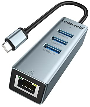Lemorele Hub USB C - Adaptador USB C, Hub en Aluminium Équipé de Ports Gigabit Ethernet, 1 USB 3.0, 2 USB 2.0, Hub Type-C Compatible Avec MacBook, Windows, HP et DELL