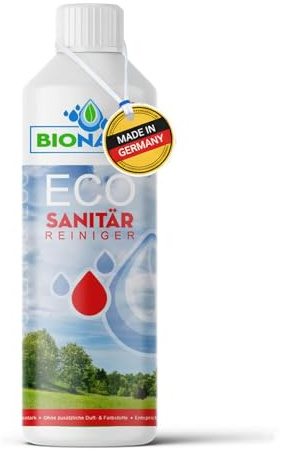 BIONACO ECO Sanitär Reiniger Konzentrat, 1 Liter, Badreiniger extra stark für Armaturen, nachhaltiges Reinigungsmittel für Kalk, Armaturen & Schmutz, ohne zusätzliche Duft- oder Farbstoffe