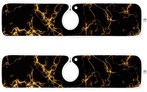 Black Gold Marble Kitchen Faucet Absorbent Mat, 2 Pack Washable Sink Splash Guard Draining Pad, Faucet Handle Drip Catcher Mat Kitchen, Sink Accessories, 23.6''X 5.5''