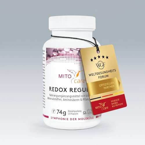 MITOcare Redox Regulat - Über 25 Nährstoffe - Formel gegen oxidativen Stress - Msm, Zink, Resveratrol - vegan & ohne Zusatzstoffe - Monatspackung mit 120 Kapseln - Produziert in Deutschland