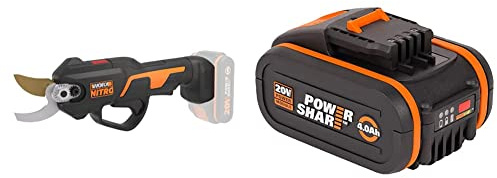 Worx WG330E.9 Cesoie da potatura senza fili a una mano, 18V (20V MAX) - Solo corpo & WA3553 Power Share Batteria al Litio 4.0Ah 20V