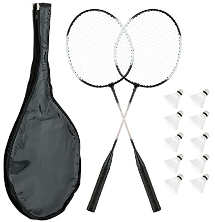 Relaxdays Set da Badminton con Borsa, 2 Racchette, 10 Palline, Gioco per Bambini e Adulti, Passatempo, Nero Bianco