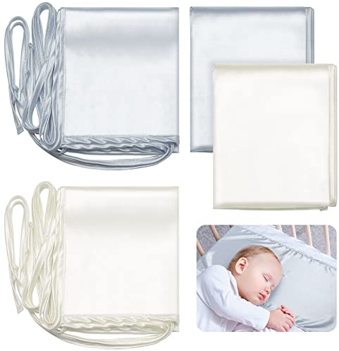 Hosuly 2 sábanas de satén para moisés de bebé, suave sensación de seda, para cuna rectangular, colchón, niños y niñas recién nacidos (gris y blanco)