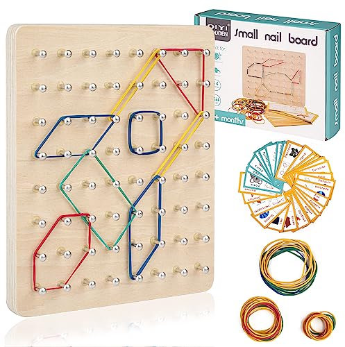 Holz Geoboard, Montessori Spielzeug ab 3 Jahre, Motorikspielzeug Lernspielzeug von Figuren & Formen, Geometriebrett Kinderspielzeug für Kinder Geschenk Jungen Mädchen.