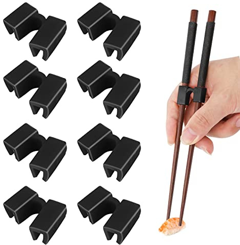 WOOXDYUK 8 Stücke Essstäbchen-Helfer,stäbchen Auxiliary, Plastik-Clip, einfach zu bedienen, für Dinge zu Klemmen,Kinder Erwachsene üben mit Essstäbchen(Schwarz)