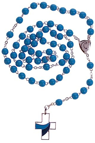 Fritz Cox Holzrosenkranz grün, mit emailliertem Kreuz blau
