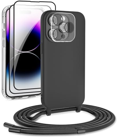 DiDaDi Handykette kompatibel mit iPhone 11 Pro Hülle,Handyband Necklace Hülle mit Band Handyhülle für zum Umhängen Silikon Case mit Schnur Schutzfolie und Kameraschutz in Schwarz